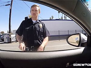 CAUGHT! ebony nymph gets unloaded deep-throating off a cop